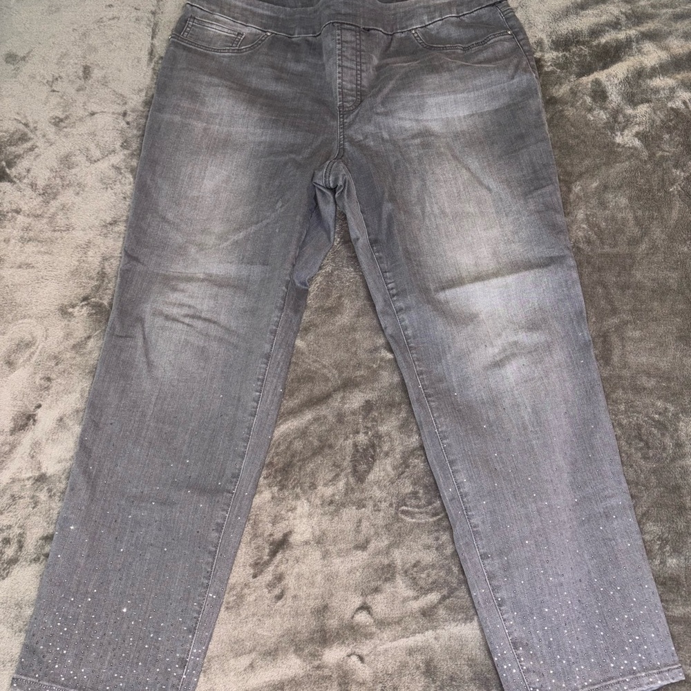 Chico's Gray Skinny Jeans with Sparkle Accents - Picture 2 of 4